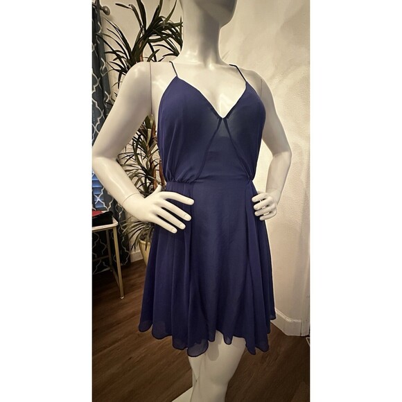 I‎ Love H81 Dress Royal Blue Midi Swing Flowy Large Criss Cross Back Backless L - Picture 1 of 10
